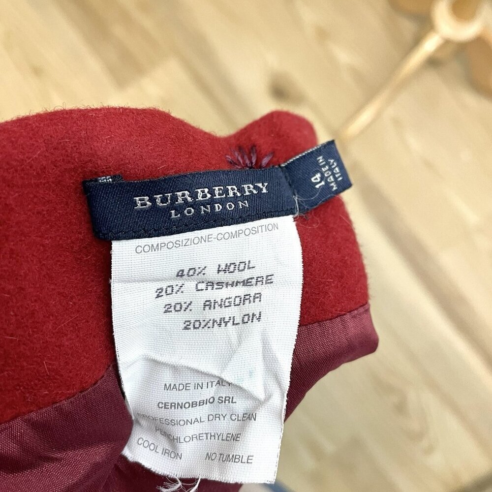 Vintage BURBERRY Wool Cashmere Angora Embroidered Pencil Skirt Red size 14 - Picture 7 of 8
